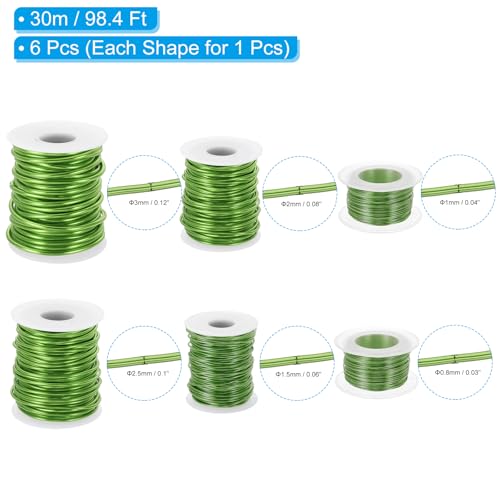 PATIKIL 20/18/15/12/10/8 Gauge Aluminum Craft Wire, 32.8 Ft Metal Wire Armature Bendable Wire for Jewelry Making Metal Wrap DIY, Green - color: Green