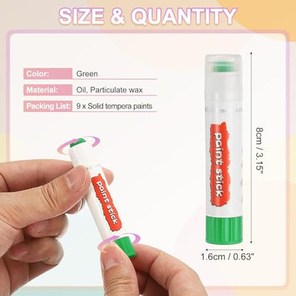 PATIKIL Tempera Paint Sticks, 9 Pcs Solid Tempera Paints Sticks Washable Bulk Markers Pen Quick Drying for Artists Beginners Art Supplies, Green - color: Green