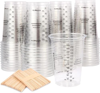 Epoxy Resin Mixing Cups 50Pcs 8oz with Sticks Paint Pigment Measuring