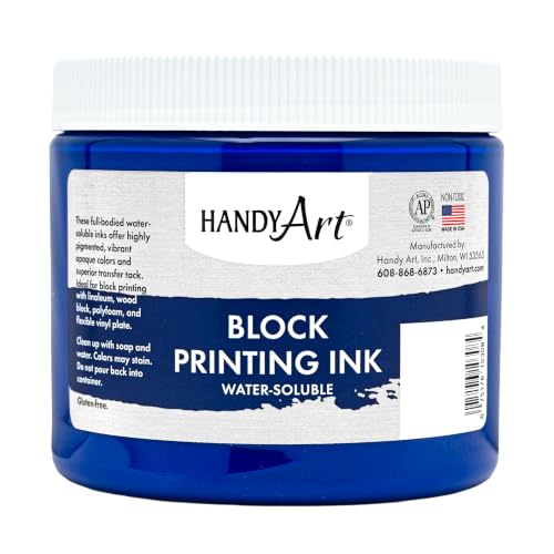 Handy Art Block Printing Ink, Blue, 16 oz Jar, Water-Soluble - color: Blue, size: 16 Fl Oz