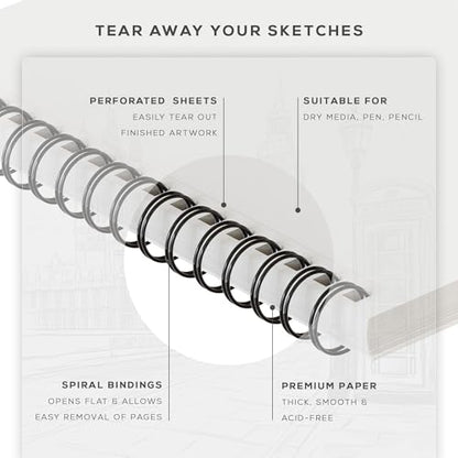 Beechmore Books 9x12 Top Spiral Sketchbook 140 GSM 100 Perforated Pages - size: A4 (9" x 12")