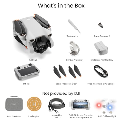 DJI Mini 3 (DJI RC), Lightweight 3x Mechanical Gimbal Drones with Camera for Adults 4K.Carrying Case, Landing Pad, Anti-Collision Light, Lanyard, Screen Protector
