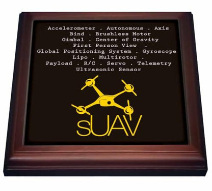 3dRose Black and Yellow Drone with DIY Accelerometer Gyroscope Brushless Motor GPS 8x8 Trivet with 6x6 Ceramic Tile