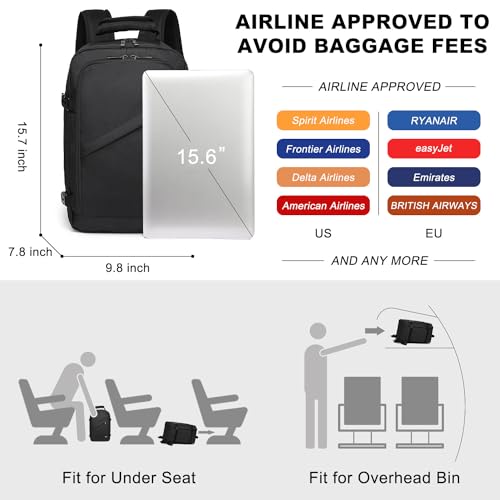Kono Travel Backpack Airline Approved Under Seat Personal Item Bag - color: Black, size: Small