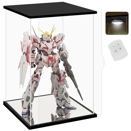 NONEMEY Clear Acrylic Display Case with Remote Control Light for Unicorn Gundam，Dustproof Model Showcase Organizer Box, Display Case for Collectibles (13.7x9.8x21.6inch,35x25x55cm) - size: 13.7×9.8×21.6 inch, 35×25×55 cm