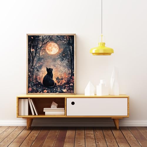 Black Cat Moon 5D DIY Diamond Painting Kits for Adults - color: KM563-1