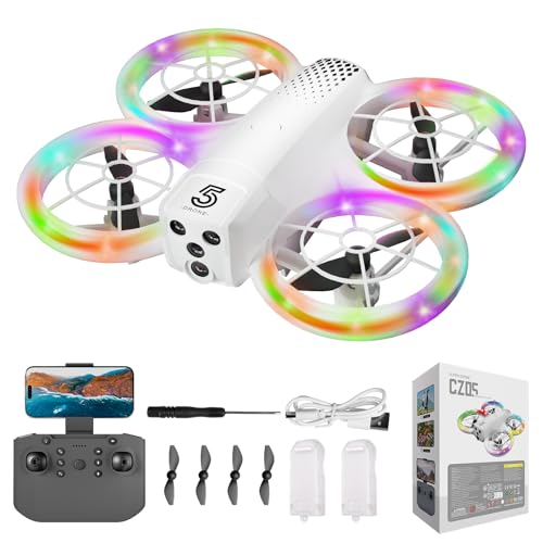 Mini Drone for Kids and Beginners With Cool LED Light - Drone with Camera 1080HD, 3D Flip, Altitude-Hold, Headless Mode, 3 Speed Modes, Easy to fly Kids Gifts Toys With 2 Batteries for Boys and Girls(White) - color: White