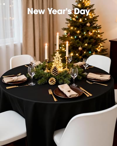 Pureegg Plastic Table Cloth Disposable 6 Pack, 84 Inch Round, Black - color: Black, size: 84" Round