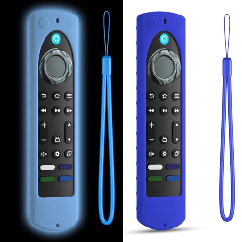 6.4 Inch Silicone Cover Compatible with Fire TV Stick 4K Max 2nd gen 2023 Remote Control,Silicone Case for Toshiba/Insignia Smart TV Remote,Anti-Slip Sleeve Cover with Lanyard(Glowblue+Blue) - color: Glowblue+Blue