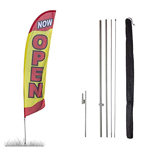 Vispronet - Now Open Feather Flag Kits - 13.5ft Flag Complete with Pole Set and Ground Stake (Yellow) Businesses, Storefronts, Sales - Printed in the USA - color: Yellow, size: Basic/Ground Stake