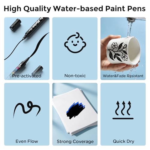 Betem 2 Black Paint Markers for Glass, Dual Tip Acrylic Paint Pens