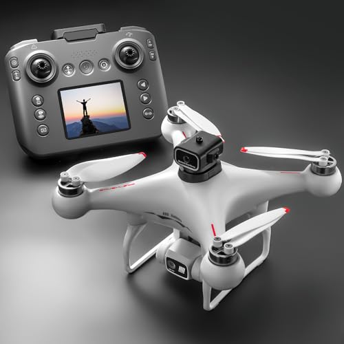 Hobby RC Drone with Screen Remote, Dual 720P Cameras, Optical Flow Positioning, 6-Channel Gyro, Brushless Motor, Headless Mode, Hover Function, One-Key Takeoff, Altitude Hold, Standard Battery. Beginner-Friendly RC Quadcopter Drone