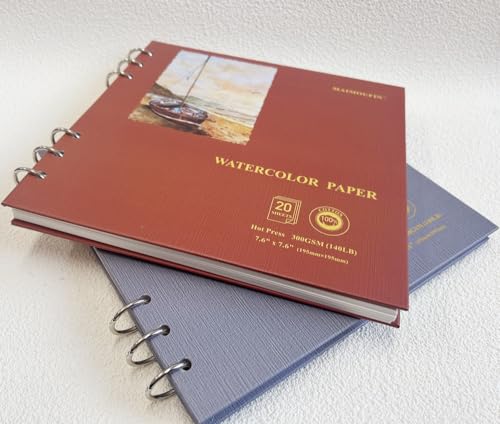MAIMOUFIN Square Spiral Watercolor Sketchbook, 100% Cotton Hot Press