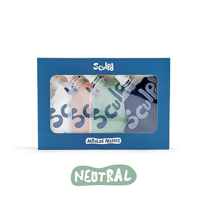Sculpd Painting Kit, 4 Acrylic Neutral Colors, 2 Brushes, 21x31in Canvas - color: Neutral, size: Small