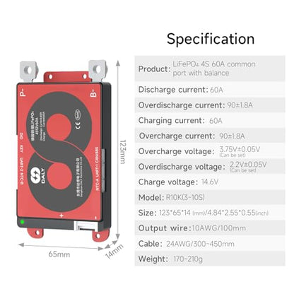 DALY Smart BMS 4S 12V 60A LiFePO4 with WiFi Bluetooth Module CAN RS485 - color: 4S 12V, size: 60A
