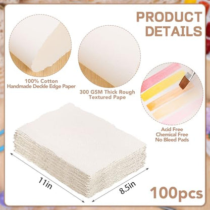 100 Sheets Watercolor Paper 8.5 x 11 in, 300 GSM, Deckled Edge - size: 8.5 x 11 in