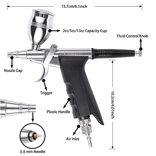 Airbrush Trigger Gun with 0.5 mm Needles 2CC/5CC/13CC Cup - color: 166AK 0.5mm airbrush kit