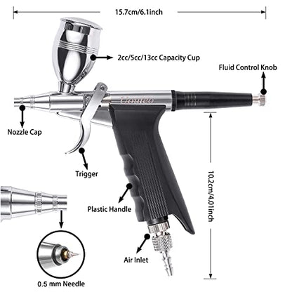 Airbrush Trigger Gun with 0.5 mm Needles 2CC/5CC/13CC Cup - color: 166AK 0.5mm airbrush kit