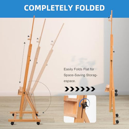 Falling in Art Large H-Frame Studio Artist Easel, Holds up to 51'', Natural - style: Natural