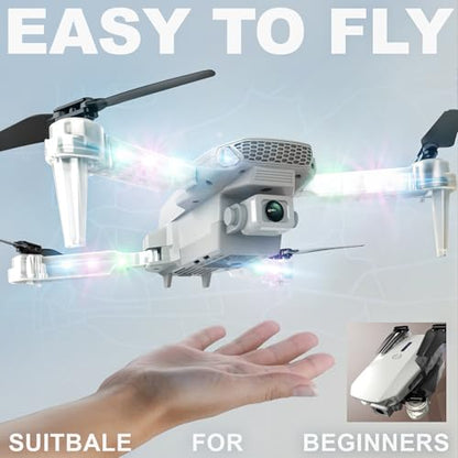 BEZGAR Drone with LED Lights for Adults and Kids Beginners, White - color: white