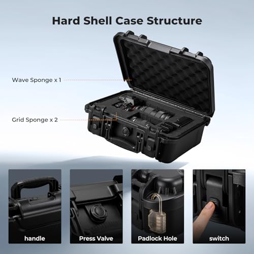K&F CONCEPT Waterproof Hard Case, IP67 Protective Case with Pre-Scored Foam - color: Black