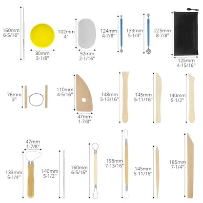 QWORK 17 Pcs Pottery Clay Sculpting Tools Set with Zipper Storage Bag