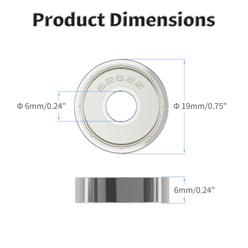 10 Pcs 626ZZ Ball Bearings, Carbon Steel, 6x19x6mm - size: 626ZZ 10Pcs