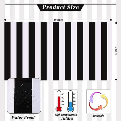 Kesfey Black Striped Tablecloth Picnic Horizontal Stripe Table Cover 3 Pack - color: Black Horizontal Striped