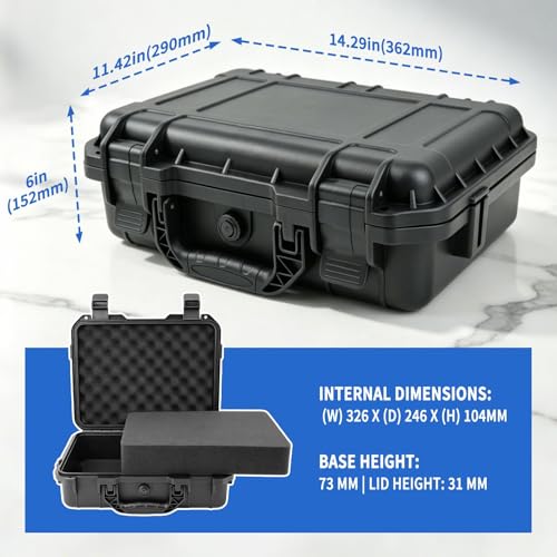 GreenCycle 14.3 x 11.4 x 4.5 Inch Waterproof Hard Case with DIY Customizable Foam Insert Portable Protective Storage Case with Knife for Camera Drones Equipments Tools Test Instruments,Black,3PK