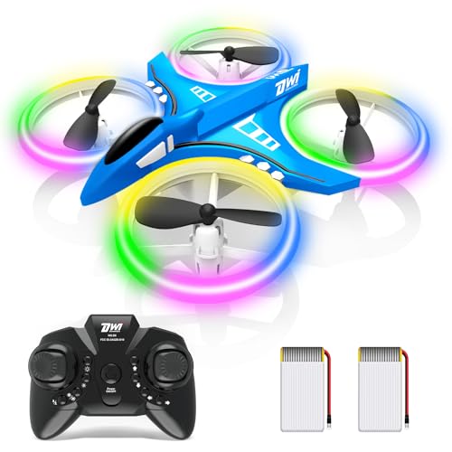 Dwi Dowellin 4.9 Inch Mini Drone for Kids LED Night Lights One Key Take Off Landing Flips RC Remote Control Small Flying Toys Drones for Beginners Boys and Girls Adults Nano Quadcopter, Blue - color: Blue