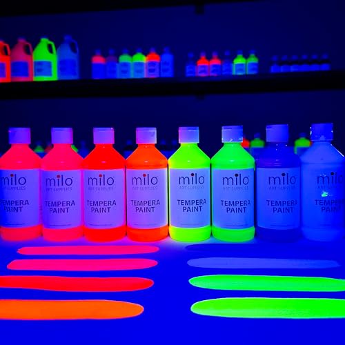 milo Fluorescent Washable Tempera Paint Set, 8 Neon UV Colors, 8 oz Bottles - style: Fluorescent Tempera 8 x 8 oz Bottles