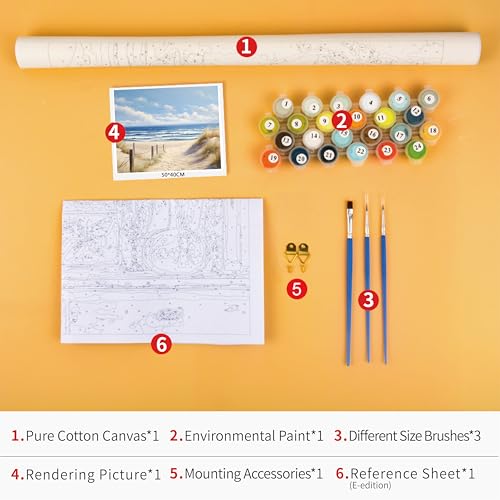 TUMOVO Gentle Waves Lapping at Shore Paint by Numbers Craft Kit for Adults - color: Beach
