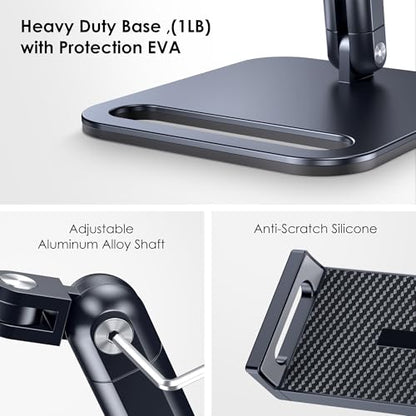 Tablet Stand for iPad, Aluminum Tablet Holder with Heavy Duty Base for Desk - size: High - Two Arm