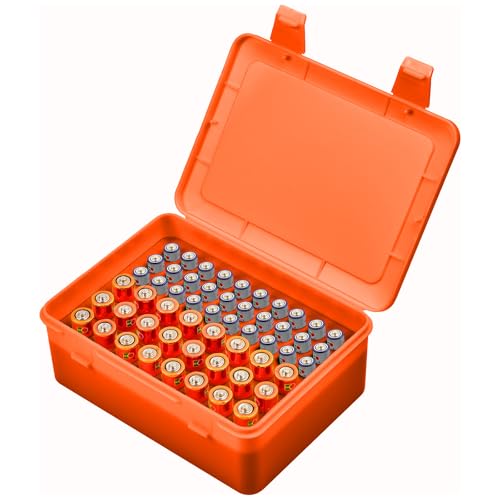 Battery Organizer Storage Box, Garage Case Holder for 24* AA, 30* AAA Batteries (Bag Not Include Batteries Pack) (orange) - color: orange