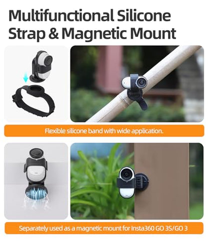 BTG 2 in 2 Flexible Silicone Strap & Magnetic Mount for Insta360 Go 3/ Go 3S Accessories