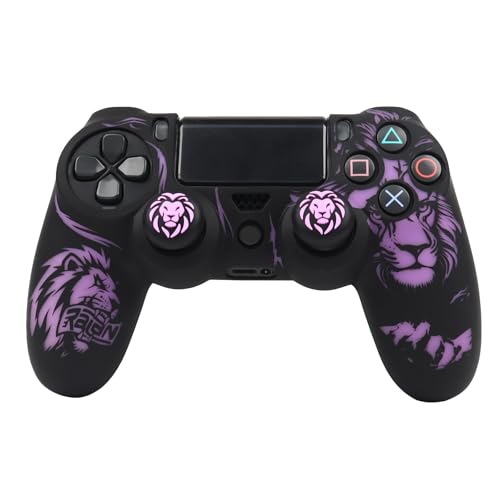 Lion Design Controller Skin Cover with 2 Thumb Grips Compatible with PS4/Playstation 4 Slim/Pro Controller - color: Lion Black Purple