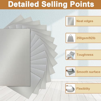 Silunkia 28 Sheets Shimmer Gray Cardstock 8.5 x 11 Craft Paper 92lb - color: Silver, size: 28 Sheets