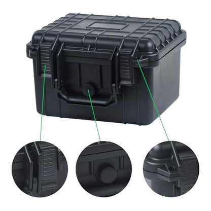 Duratool Black Weatherproof Equipment Case, Polypropylene Construction with Foam Insert, 10.5" x 9.5" x 7“ (L x W x H)