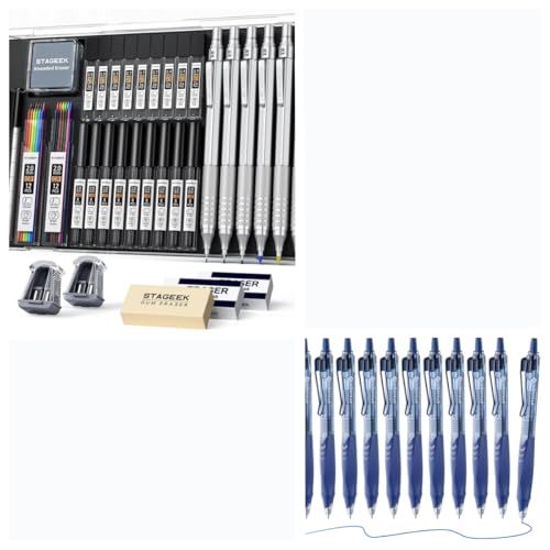 STAGEEK 35Pcs Art Mechanical Pencil Set with Case 12 Pack Blue Gel Pens