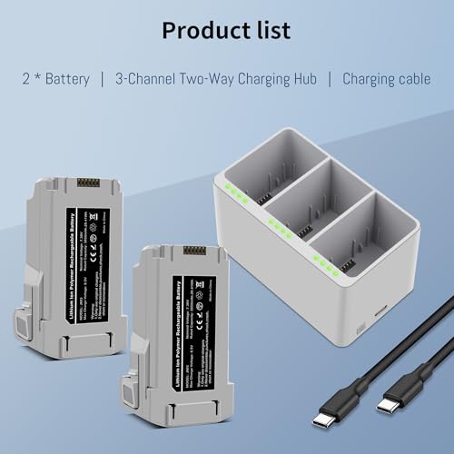 2-Pack Mini 3/Mini 4 Pro Battery, 3-Channel Charger Two-Way Charging Hub