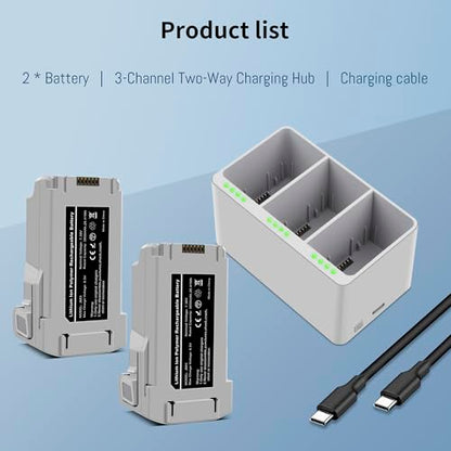 2-Pack Mini 3/Mini 4 Pro Battery, 3-Channel Charger Two-Way Charging Hub