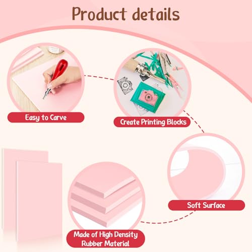 Gilprop 4 Pcs Pink Rubber Block 8 x 10 x 0.25 Inch Linoleum Carving Block