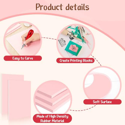 Gilprop 4 Pcs Pink Rubber Block 8 x 10 x 0.25 Inch Linoleum Carving Block