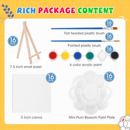 ESRICH 16 Set Mini Acrylic Paint Kit, 5in Mini Canvas with 7.5in Easel - size: 16 set 5 x 5 inches