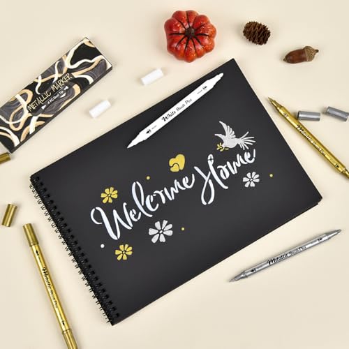 HNIHUY Metallic Markers Pens, White Silver and Gold Pens, 4 Pack