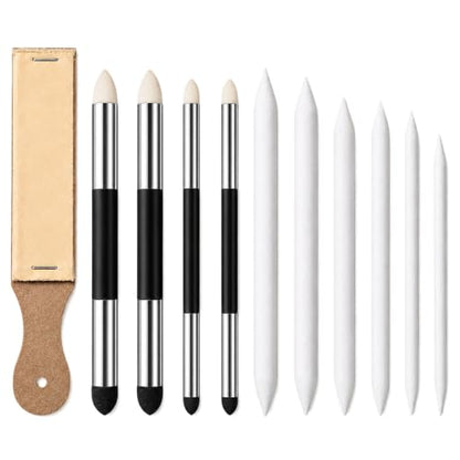 JJUNW 11 Pcs Blending Stumps for Drawing 4 Blending Pens 6 Sponge Pens