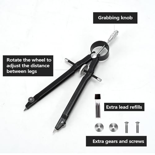 Compass for Geometry, Metal Compass with Extra Refills Compass Drawing Tool for Students Drafting Compass Back to School Supplies (Black 2pcs)