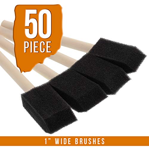 US Art Supply 1 inch Foam Sponge Wood Handle Paint Brush Set, 50-Pack