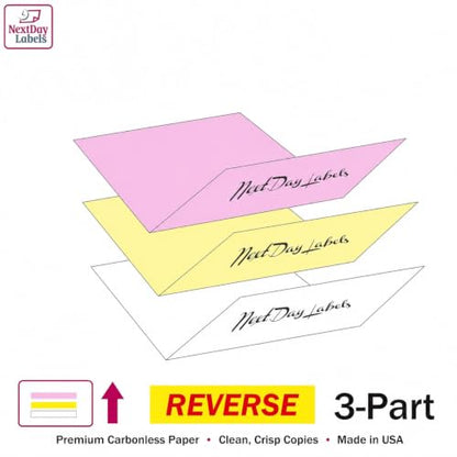 NextDayLabels Superior Carbon-Less NCR, 3 Part Reverse #5900, 8.5" x 11" - size: 8-1/2" x 11" 3 Part Reverse, #5900