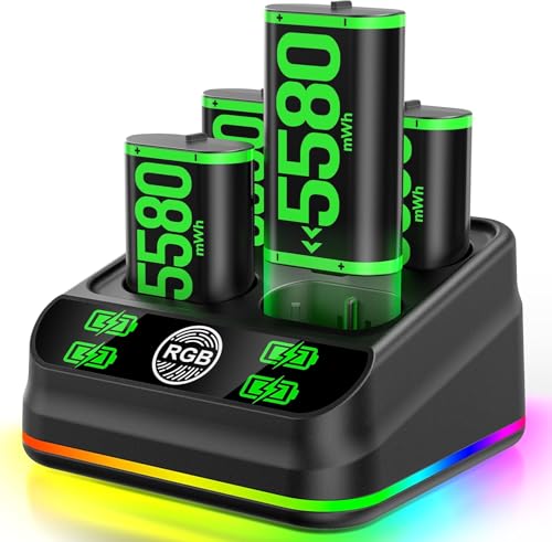 Rysker Charger with 4 x 5580mWh Rechargeable Battery Pack for X Box One X|S/Series X|S Controller, Rechargeable Batteries Charger Station for X Box One Accessories Cases & Storage - color: B